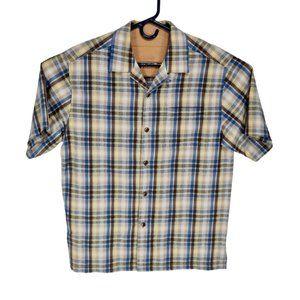 Tommy Bahama Mens Button Up Shirt Size M Original Fit 100% Silk Plaid Beige 153P